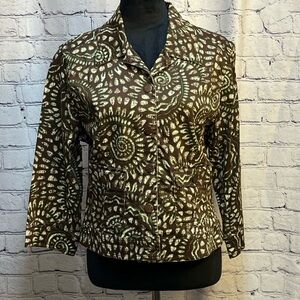 Ruby Rd Brown & Green Floral 3/4 Sleeves Collared Button Front Jacket Sz 14 EUC